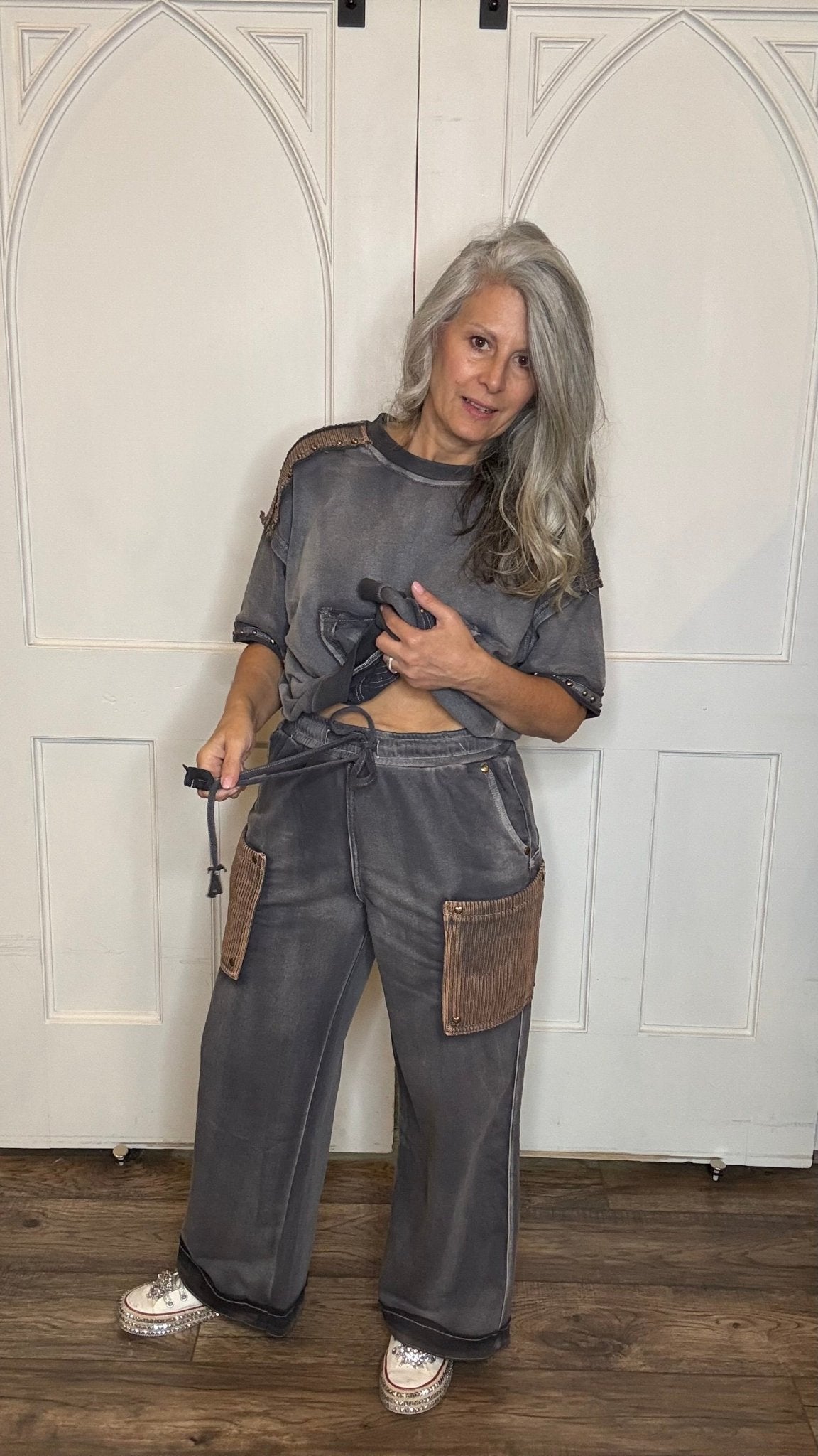 Navy Charcoal French Terry Pant - Vintage Vault Boutique