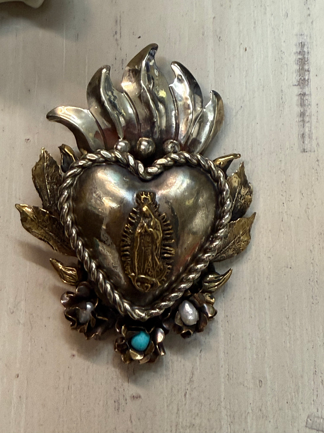 Mix Metal Flaming Heart Pendant