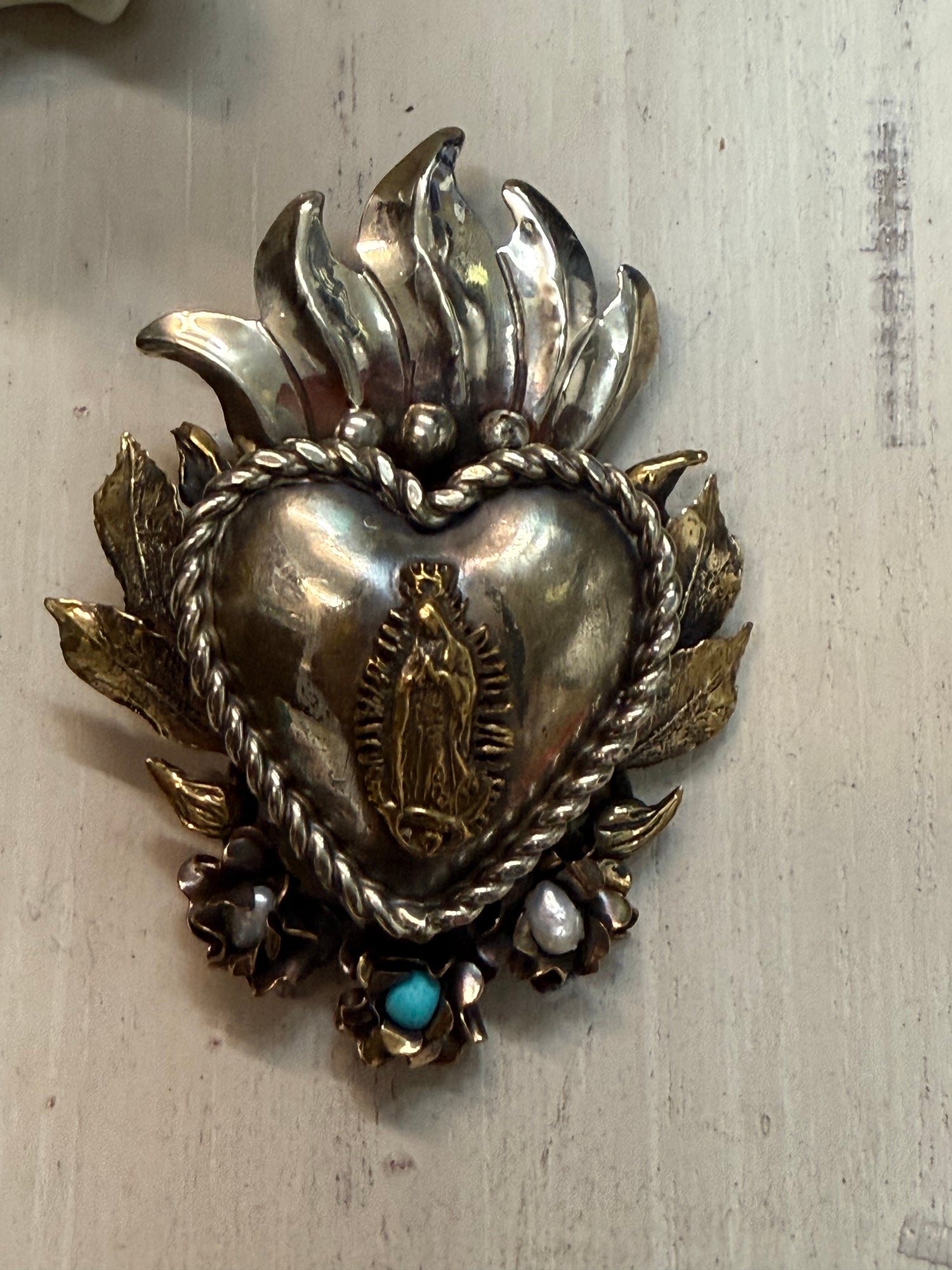 Mix Metal Flaming Heart Pendant