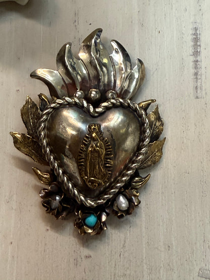 Mix Metal Flaming Heart Pendant