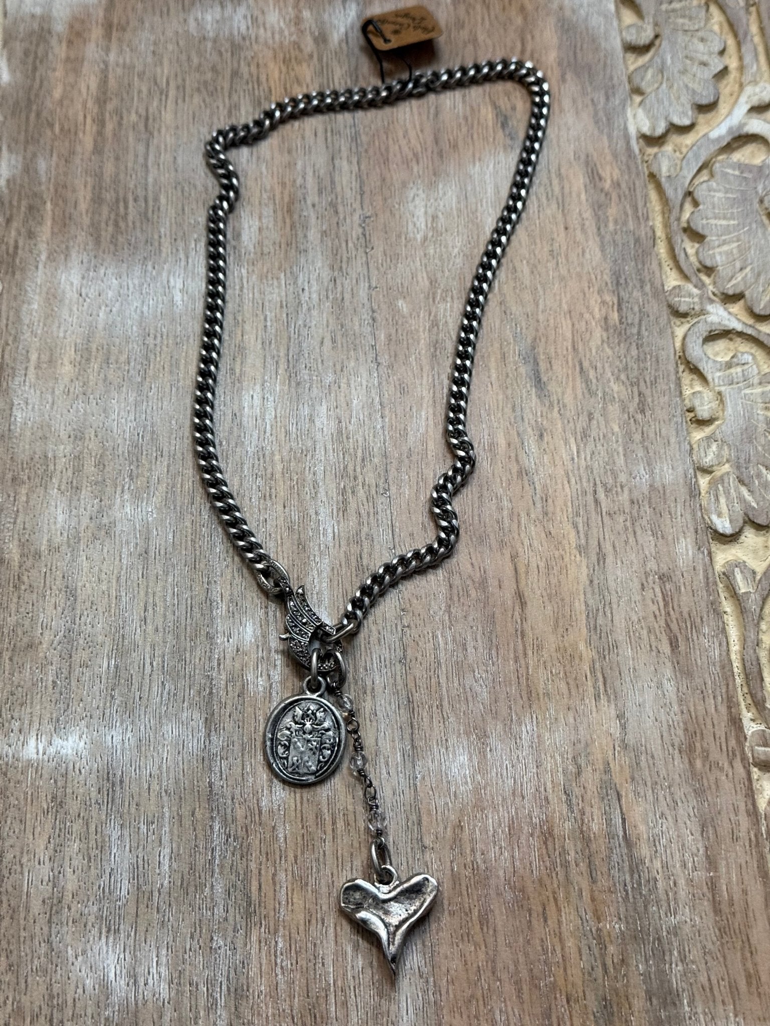 Diamond Feather Charm Holder with Charms Necklace - Vintage Vault Boutique