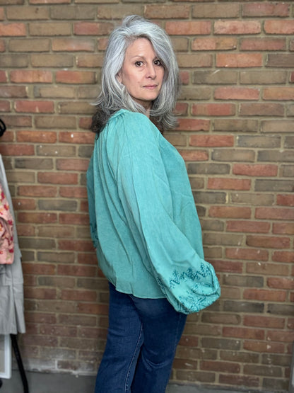 Split Neck Long Sleeve Top