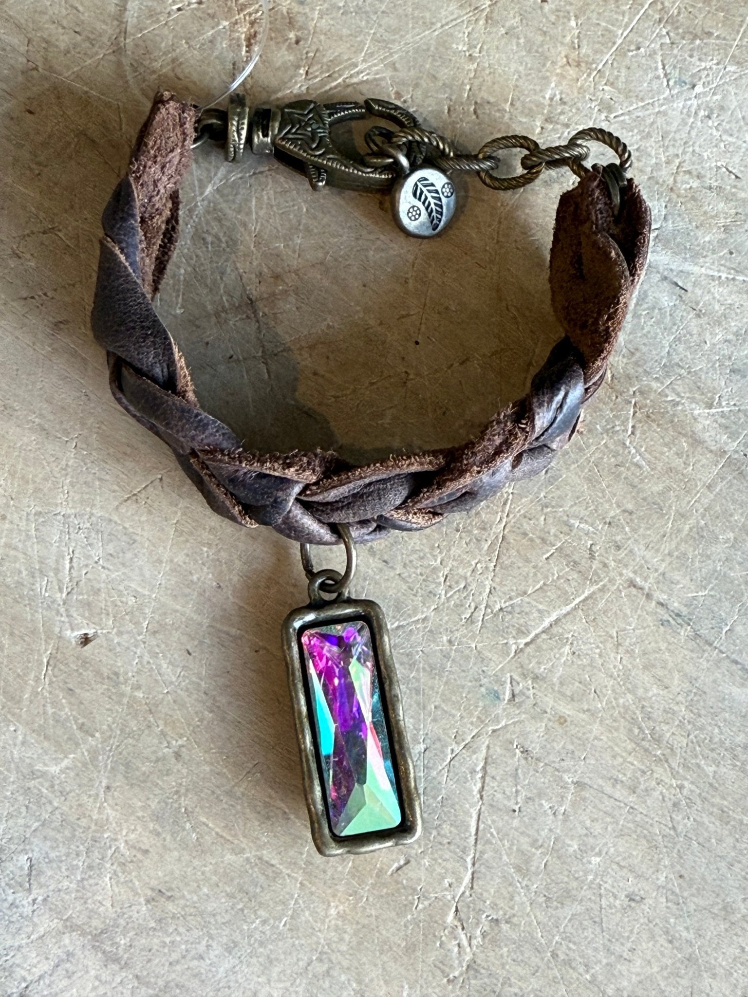 Braided Leather with Crystal Bracelet - Vintage Vault Boutique