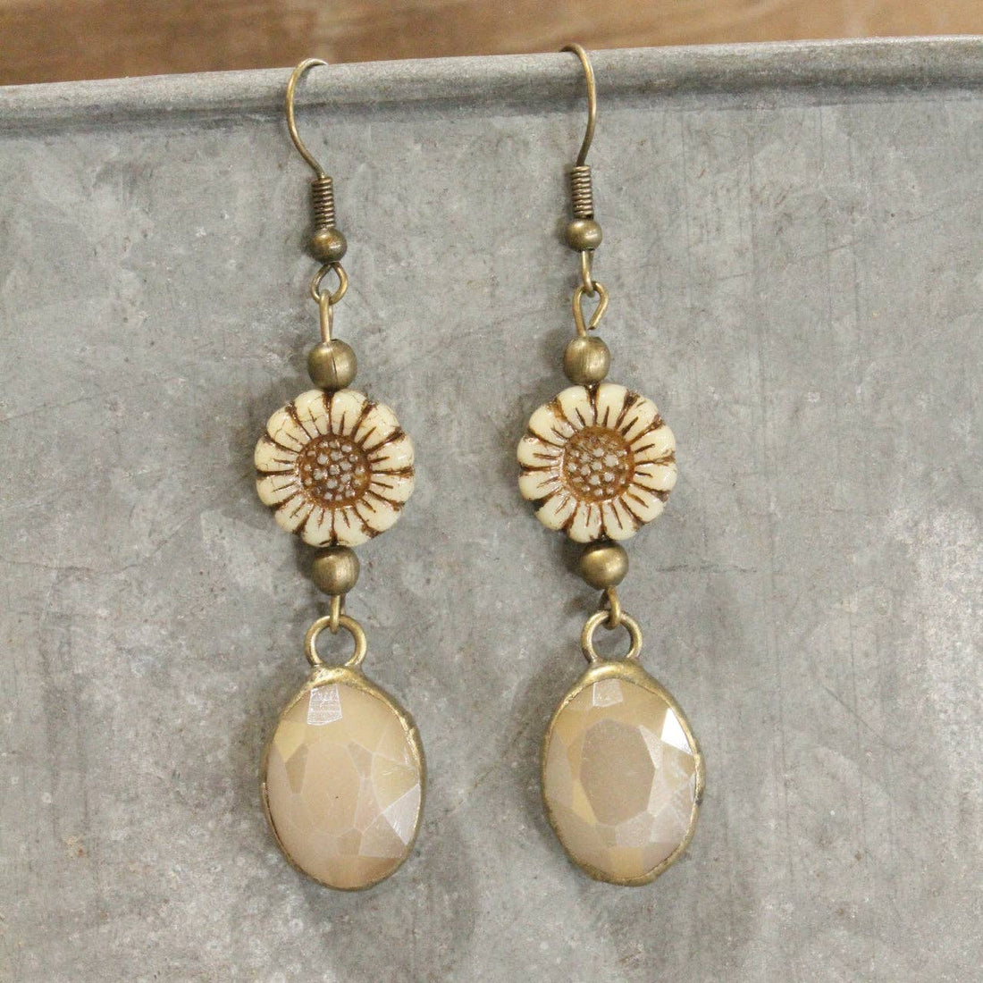 CZECH Me Out Elite Beige &amp; Natural Dangle Earrings
