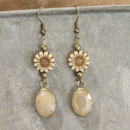 CZECH Me Out Elite Beige &amp; Natural Dangle Earrings