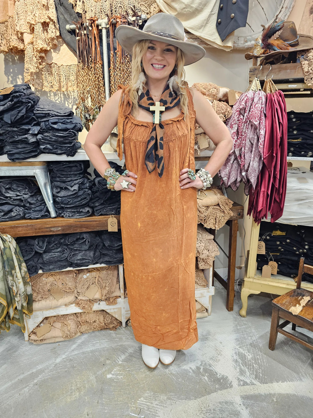 Rust Tuck Dress