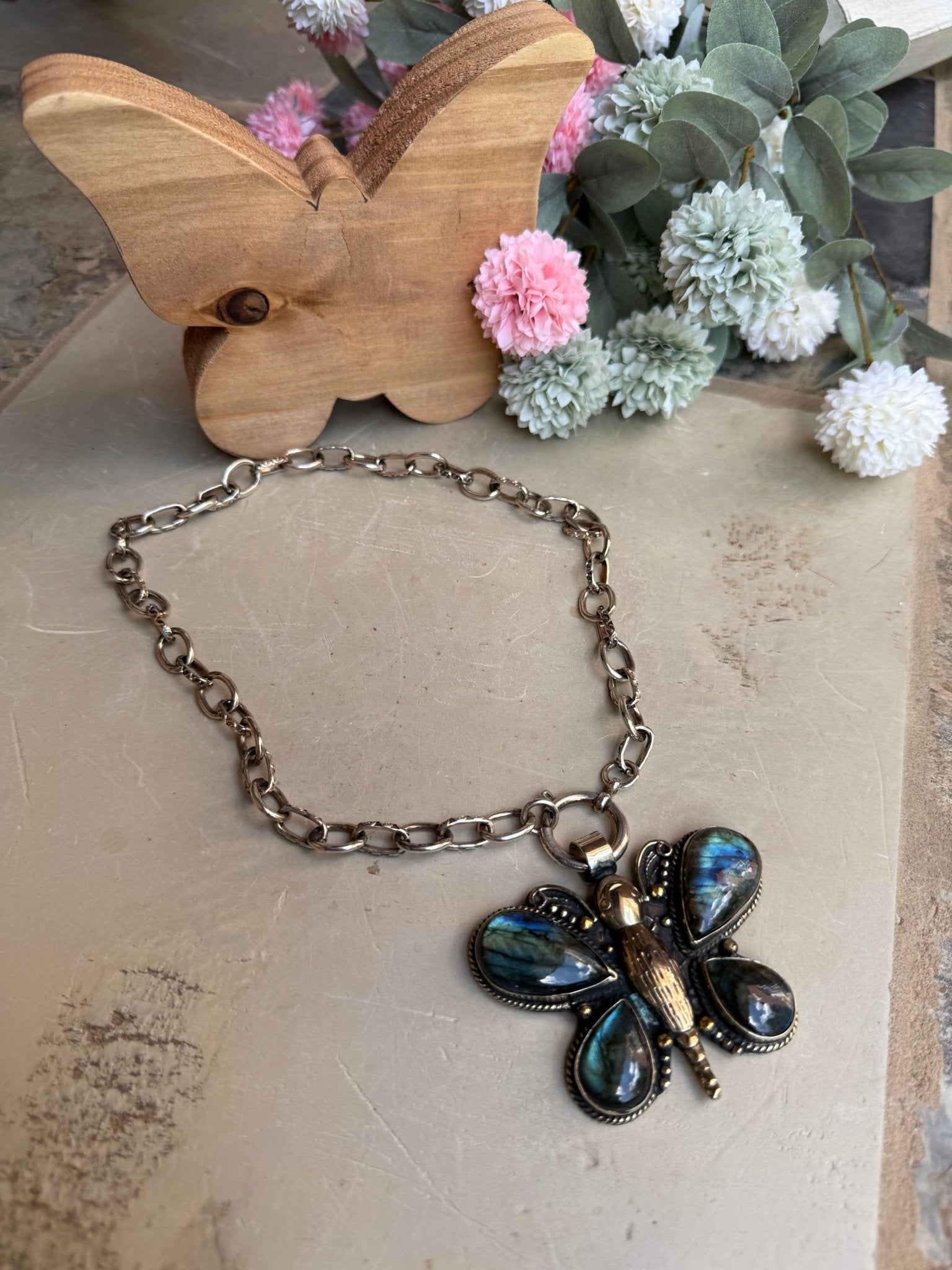 EKD Labradorite Butterfly Necklace - Vintage Vault Boutique