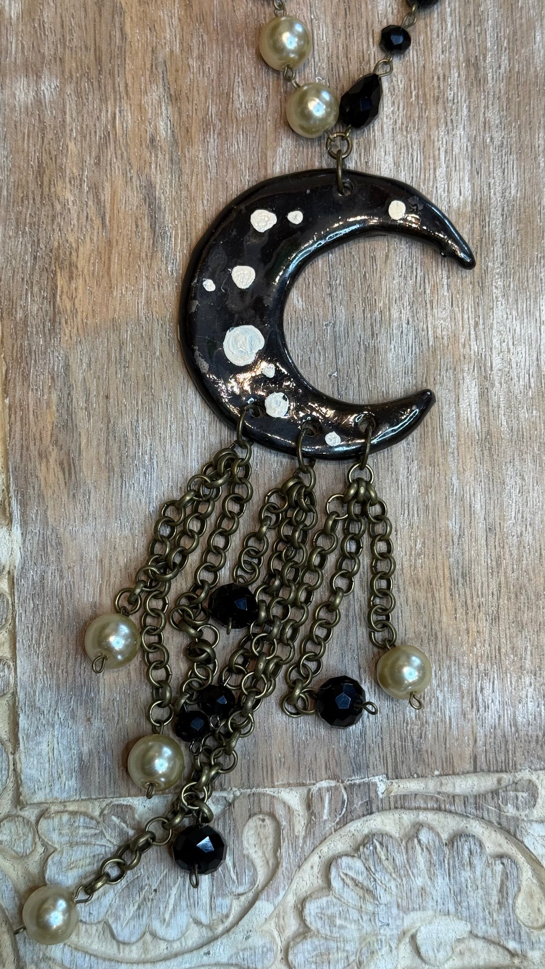 Black Ceramic Moon Necklace
