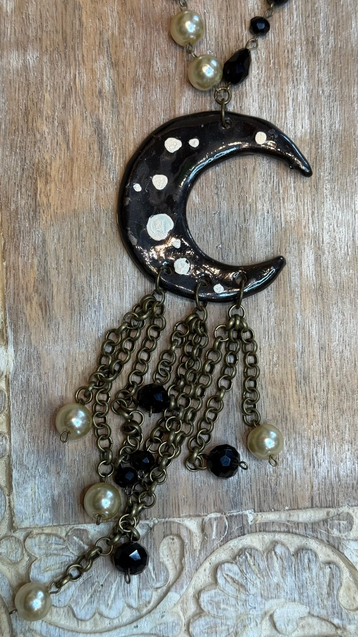 Black Ceramic Moon Necklace - Vintage Vault Boutique