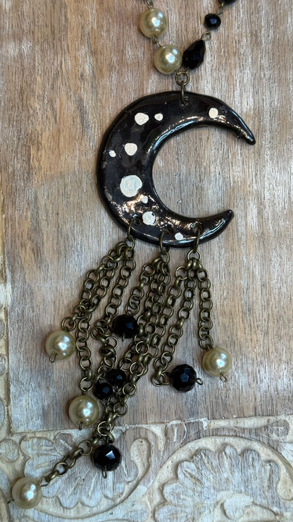 Black Ceramic Moon Necklace