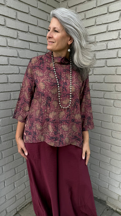 Dusty Rose Mock Neck Button Detail Top