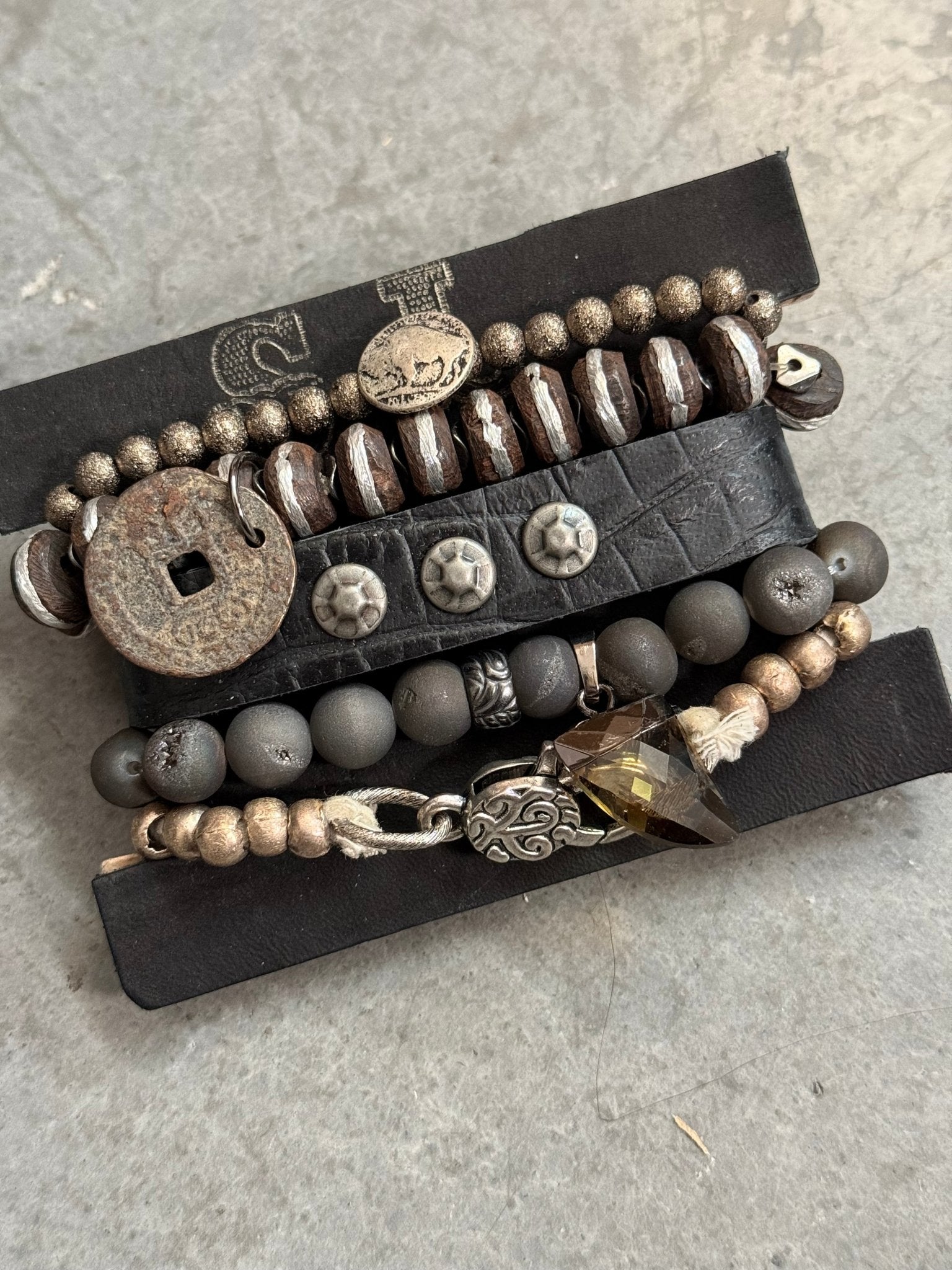 African Black Stack of 5 Bracelets - Vintage Vault Boutique