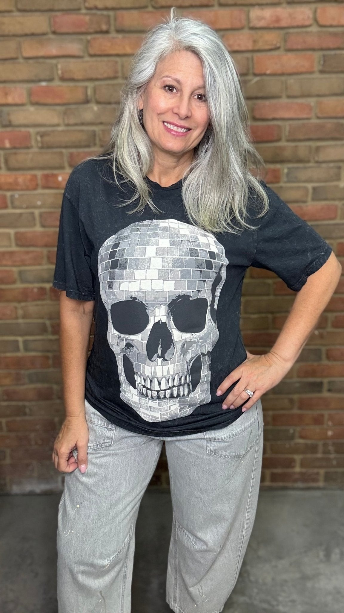 Vintage Washed Disco Ball Skull T-Shirt - Vintage Vault Boutique