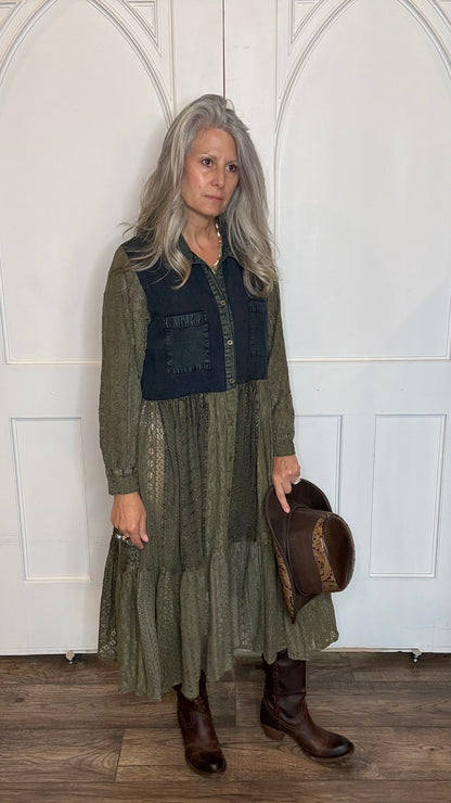 Button Front Patchwork Dress