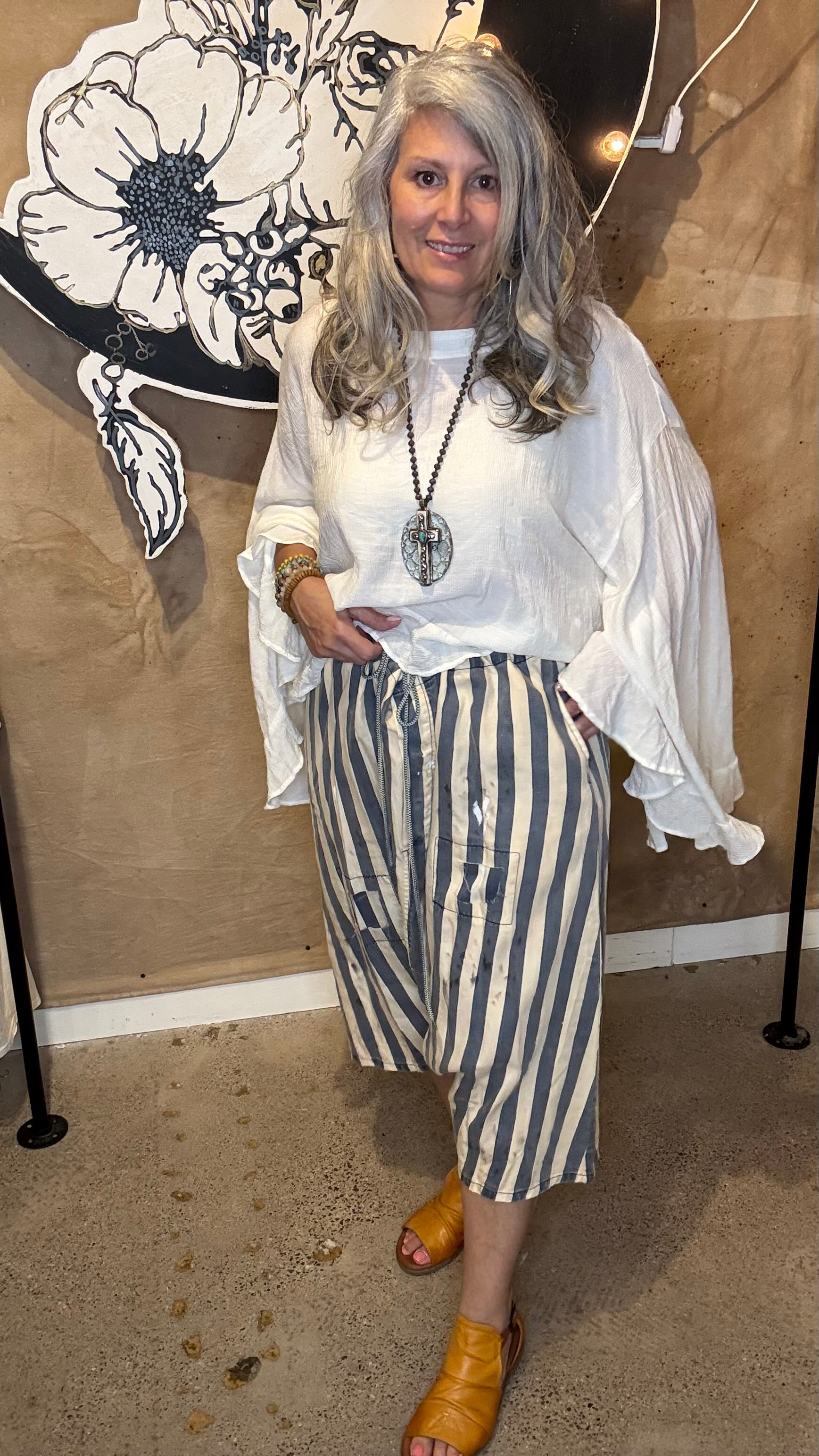 Earthsong Harem Pants - Blue White Stripe