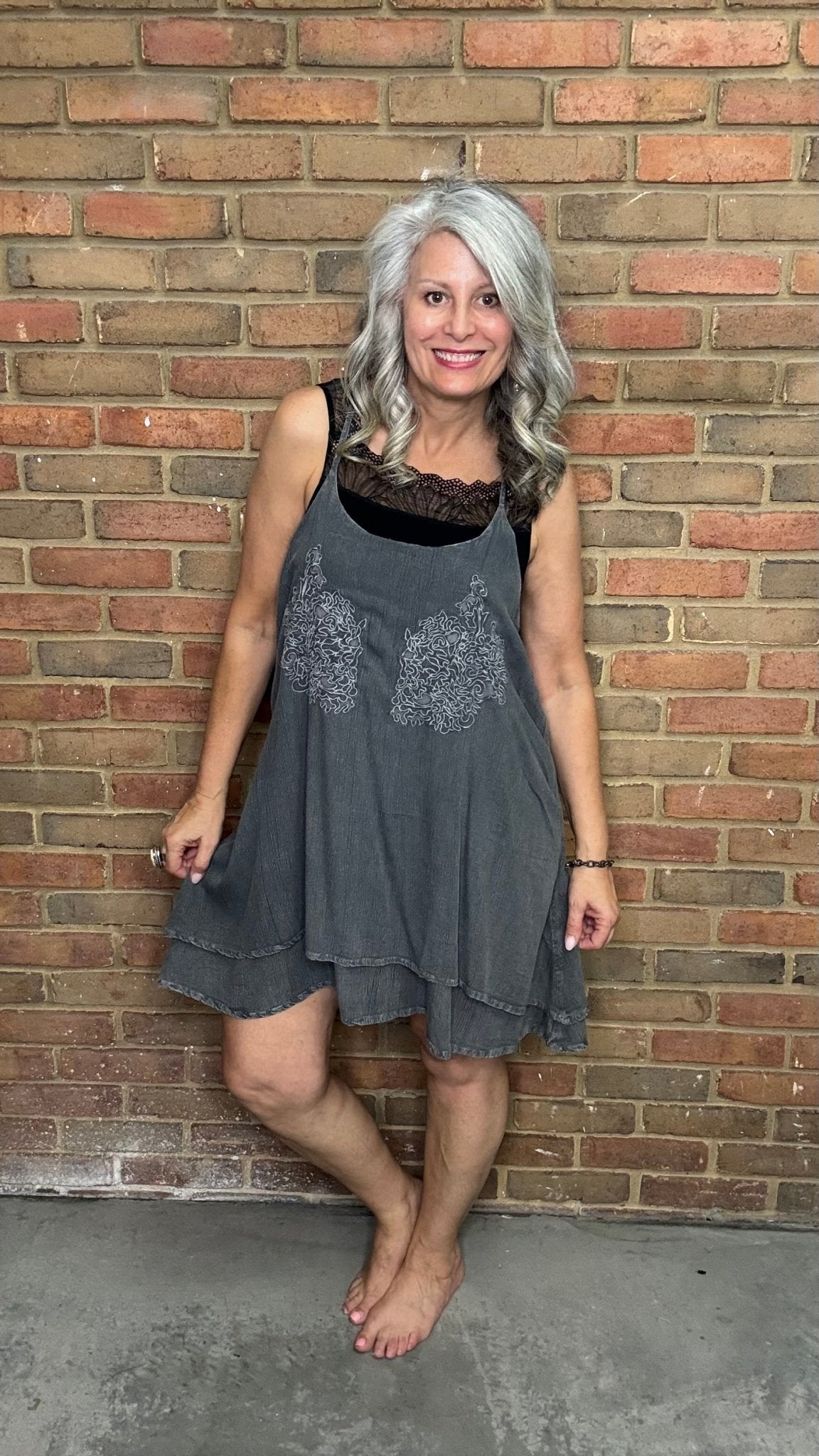 Long Charcoal Tunic Tank - Vintage Vault Boutique