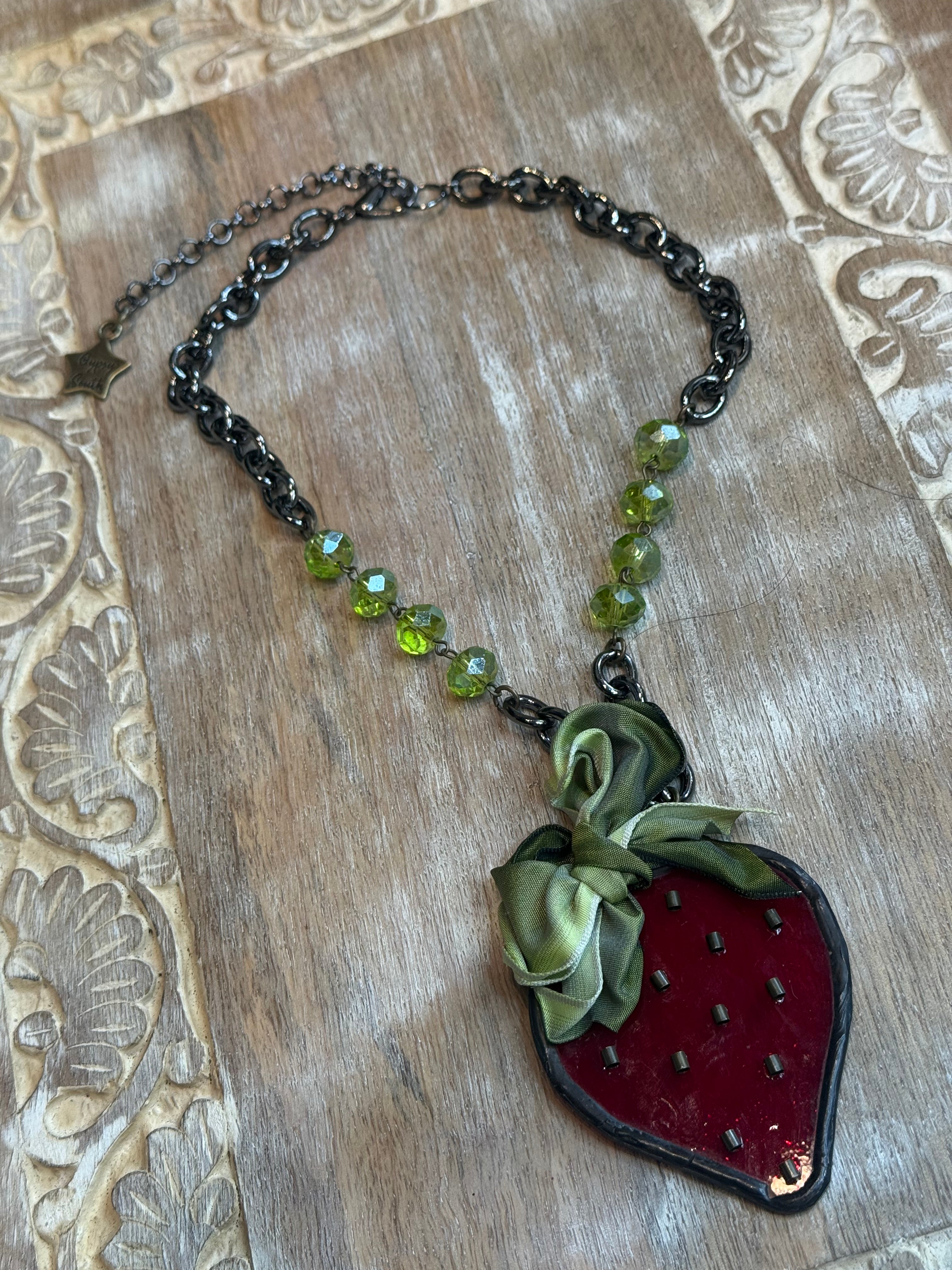 Stained Glass Strawberry Necklace