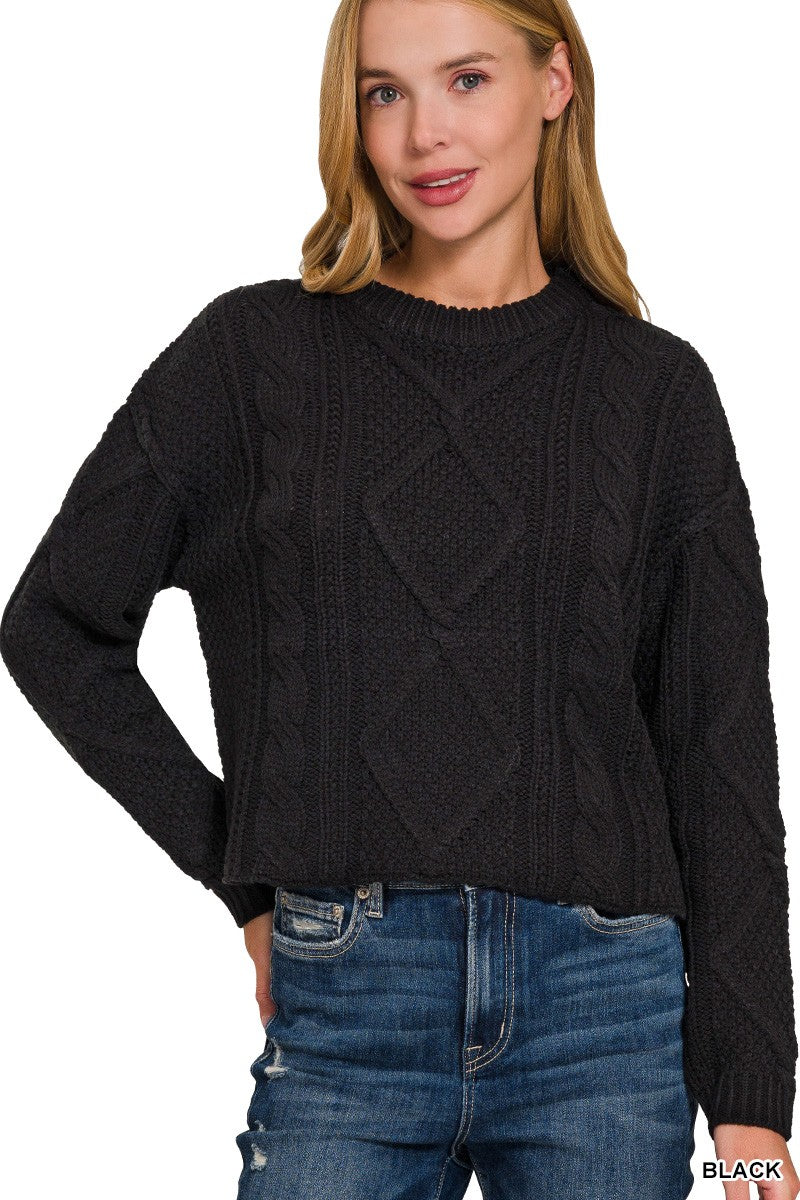 High Low Cable Knit Sweater