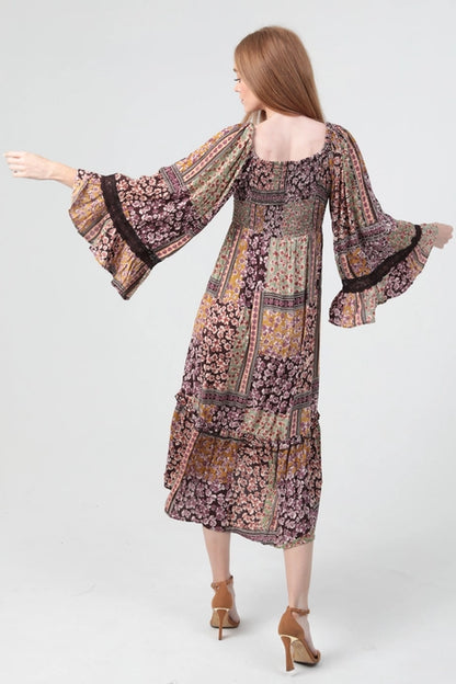Tiered Dress Slit and Flare Sleeves