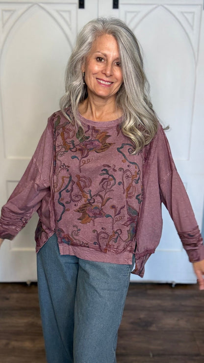 Purple Printed Lightweight Sweatshirt - Vintage Vault Boutique