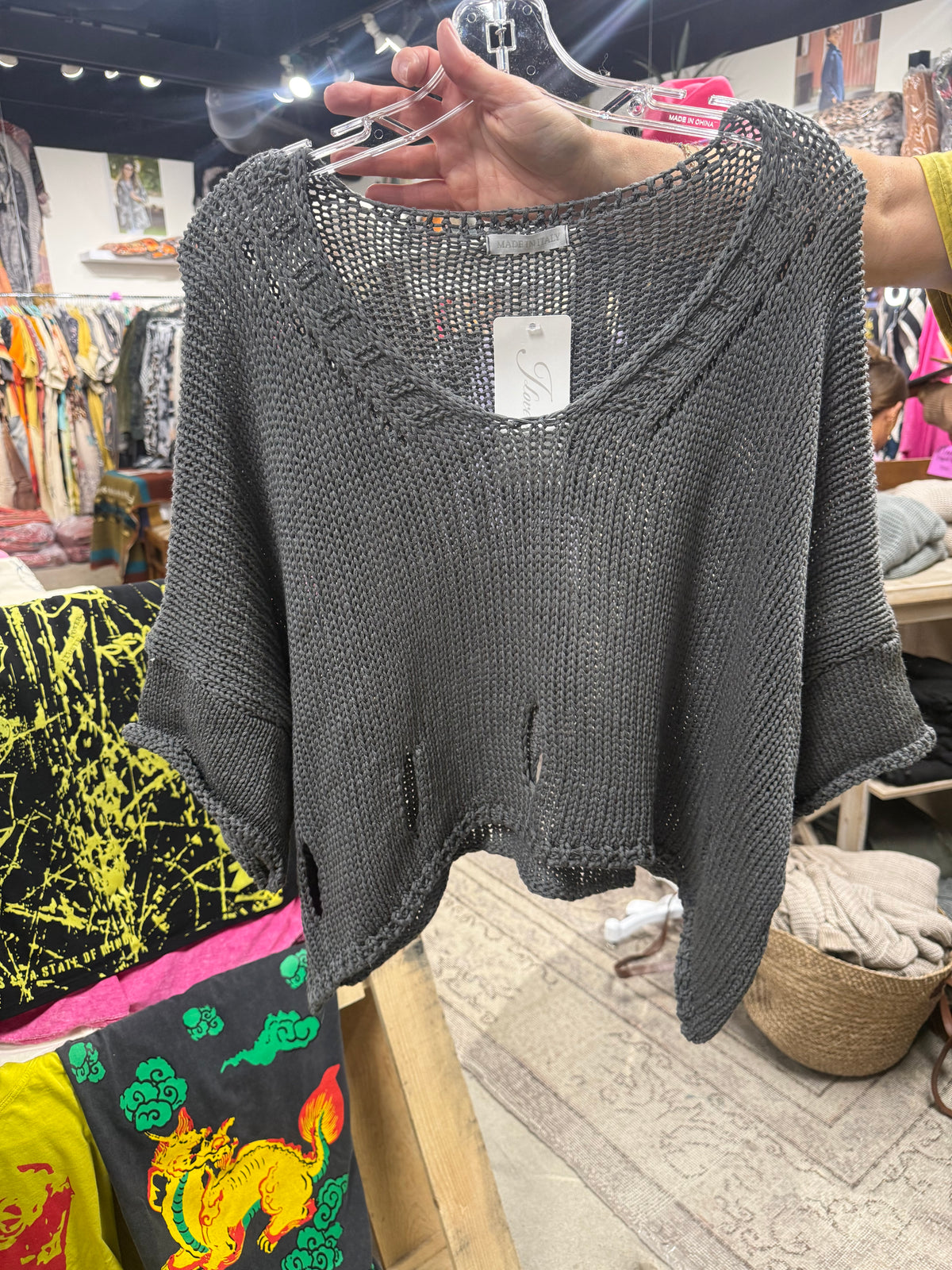 Grey Distressed Topper Sweater