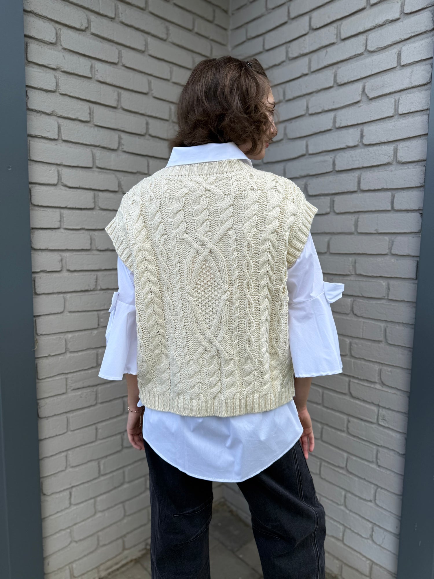 Cream Cable Knit Sweater Vest