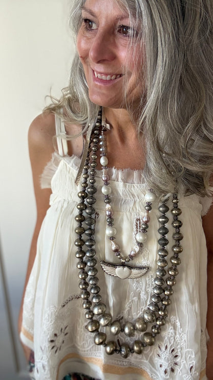 Bone Heart with Wing Beaded Leather Necklace
