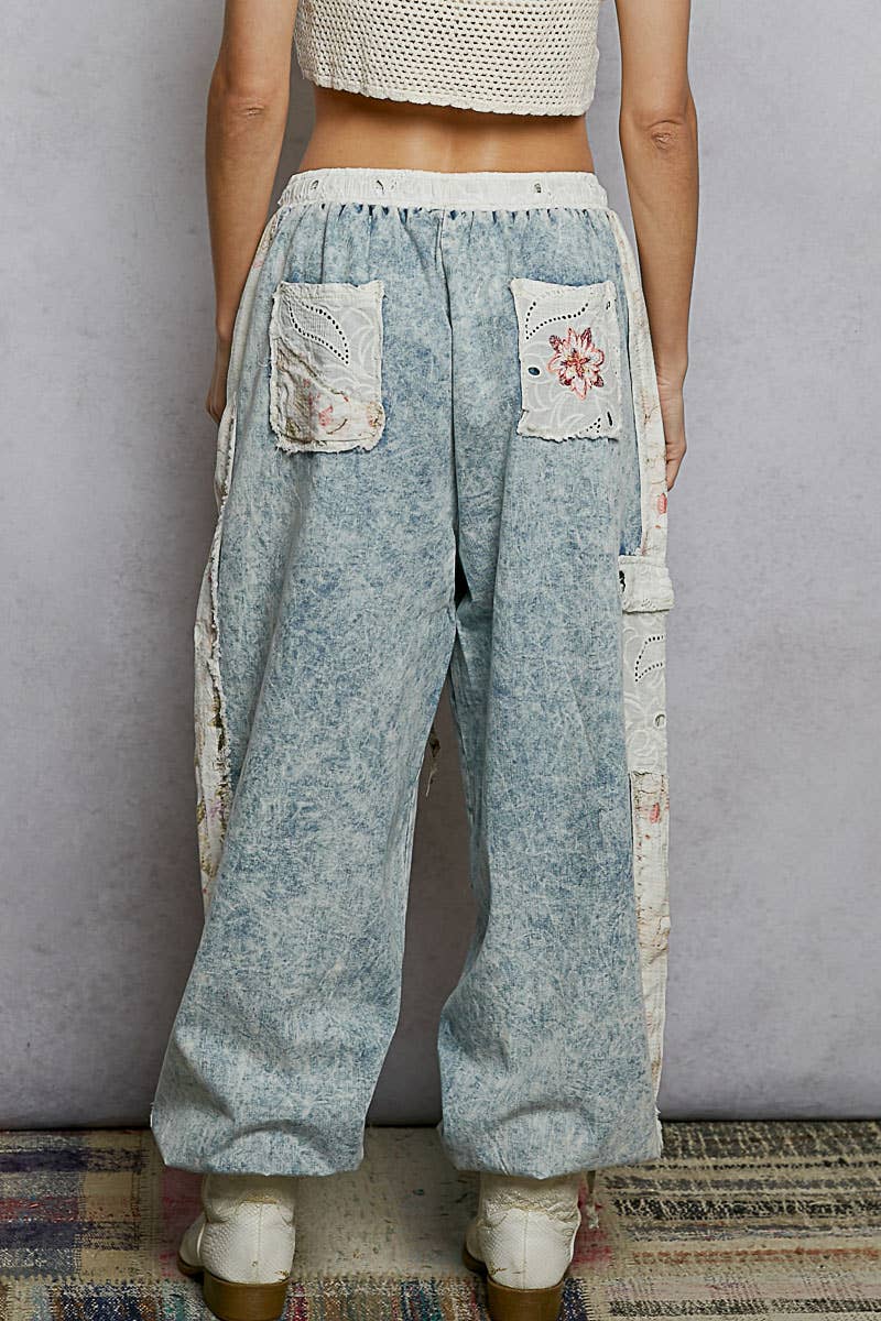 Embroidery Patch Denim Joggers - Vintage Vault Boutique