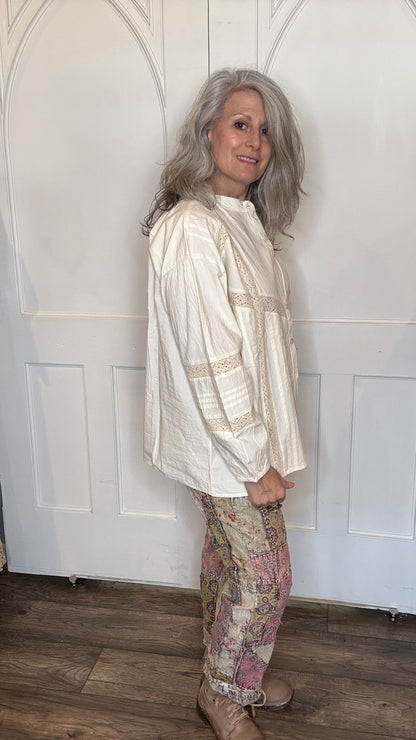 Vintage Cotton and Lace Inset Top