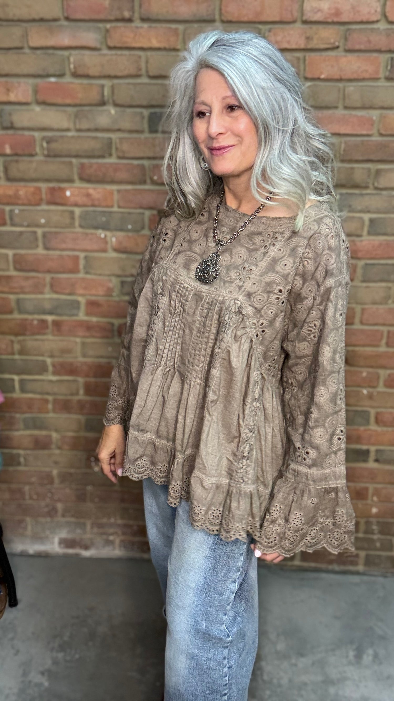 Eyelet Long Sleeve Lace Top