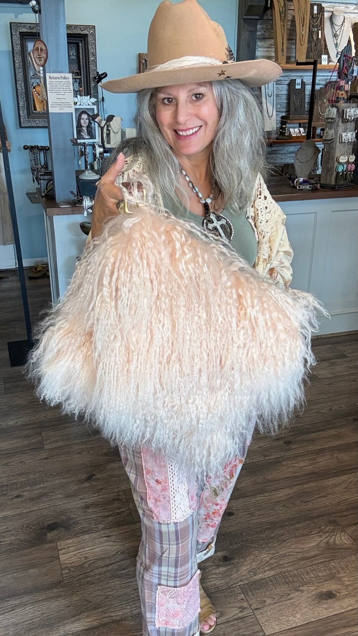 Large Pink Mongolian Fur Bag - Vintage Vault Boutique