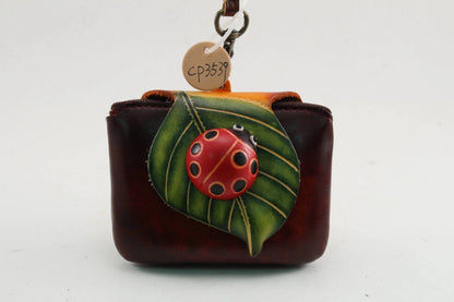 Leather Ladybug on Leaf Coin Purse - Vintage Vault Boutique