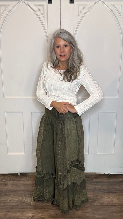 Boho Smocked Lace Tier Pant