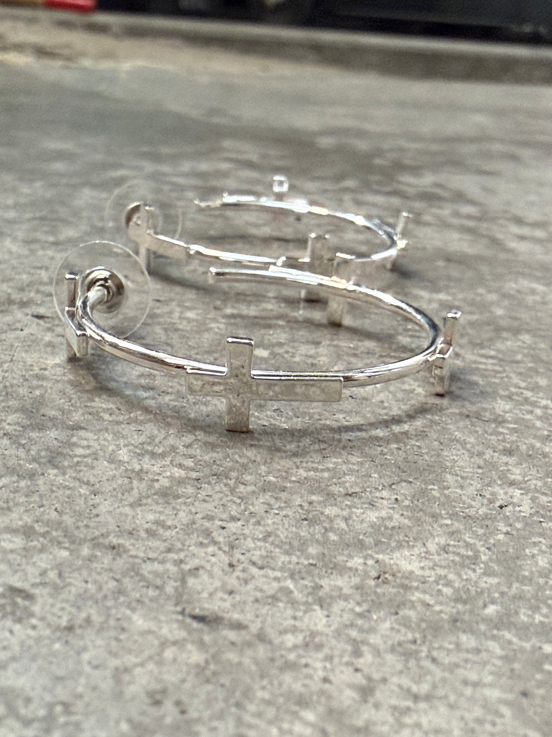 Silver Hoop with Crosses Earrings