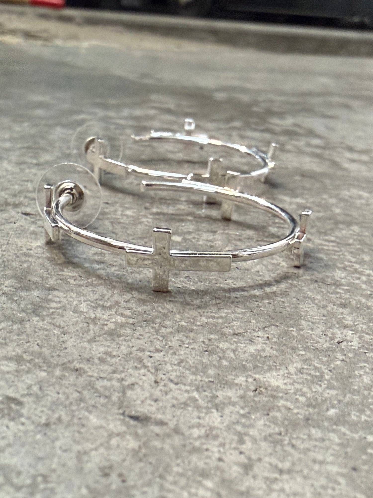 Silver Hoop with Crosses Earrings