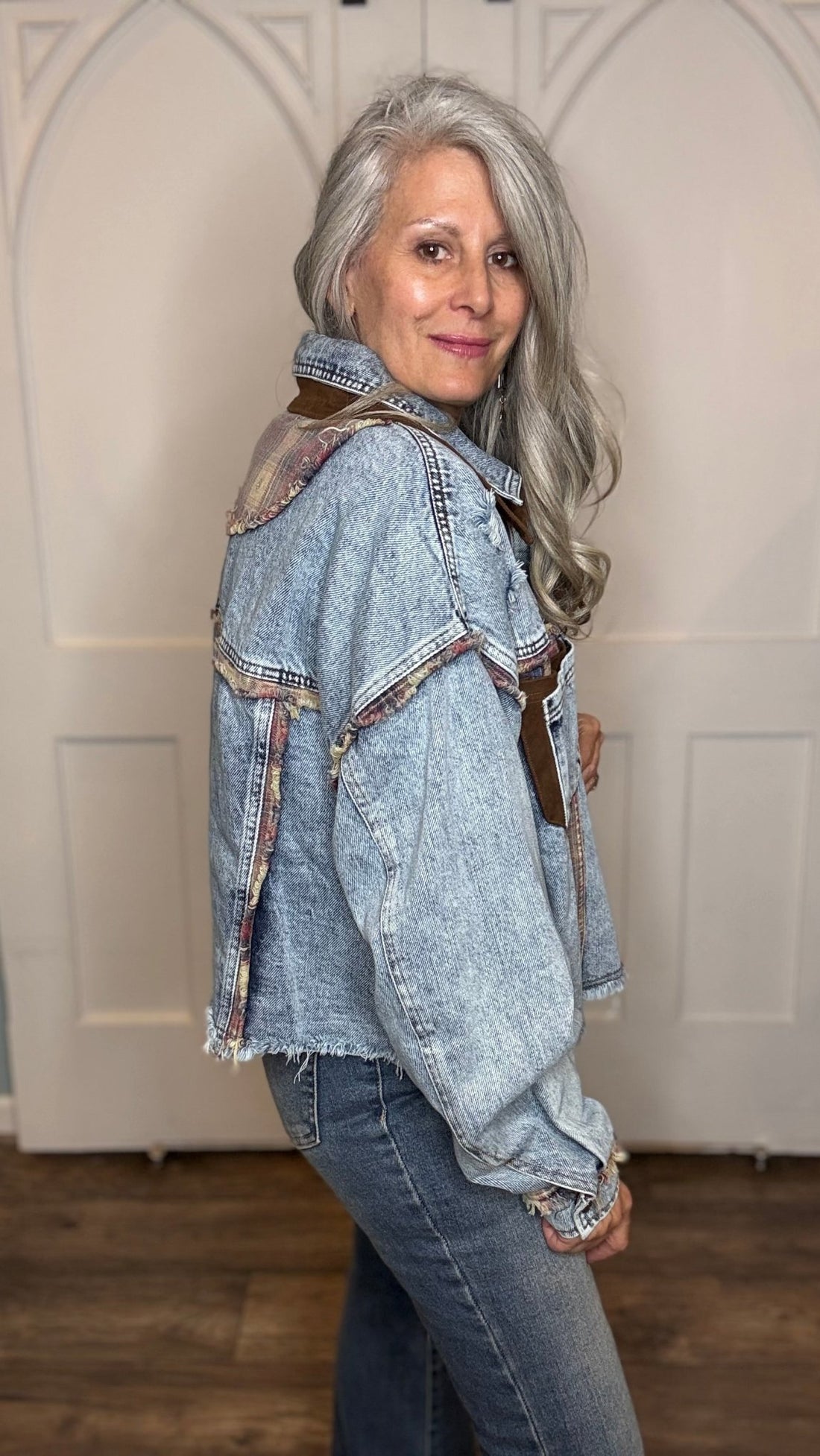 Washed Distressed Denim Jacket - Vintage Vault Boutique
