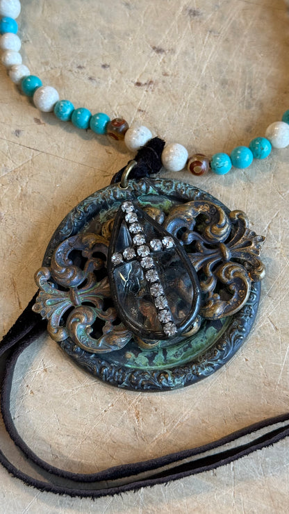 Cross Medallion on Beads with Tassel