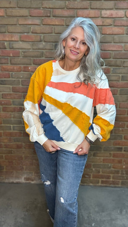 Mixed Fabric Sun Sweatshirt - Vintage Vault Boutique