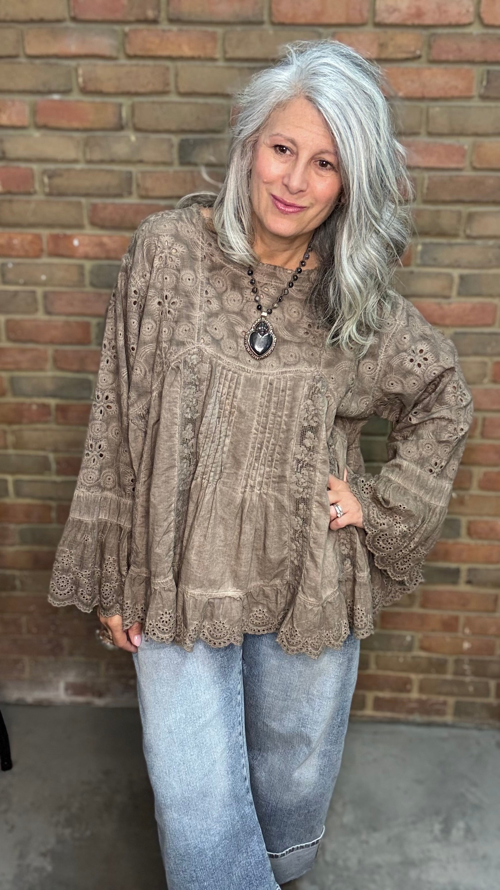 Eyelet Long Sleeve Lace Top