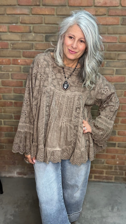 Eyelet Long Sleeve Lace Top