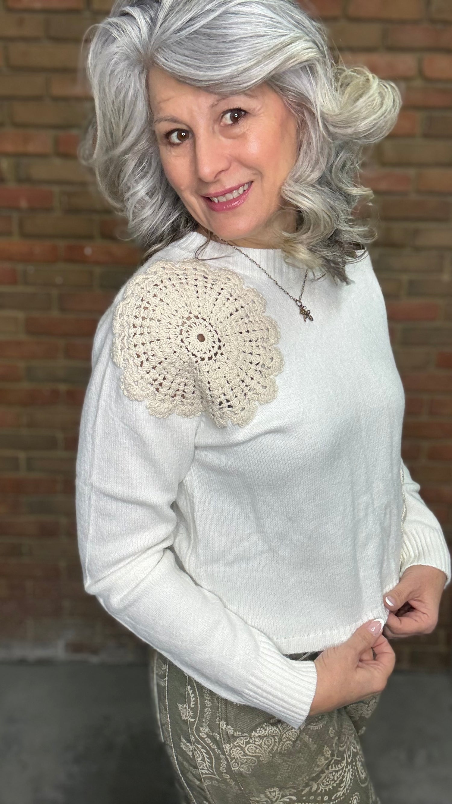 Crochet Detail Cropped Sweater