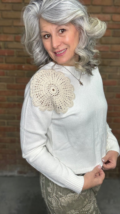 Crochet Detail Cropped Sweater