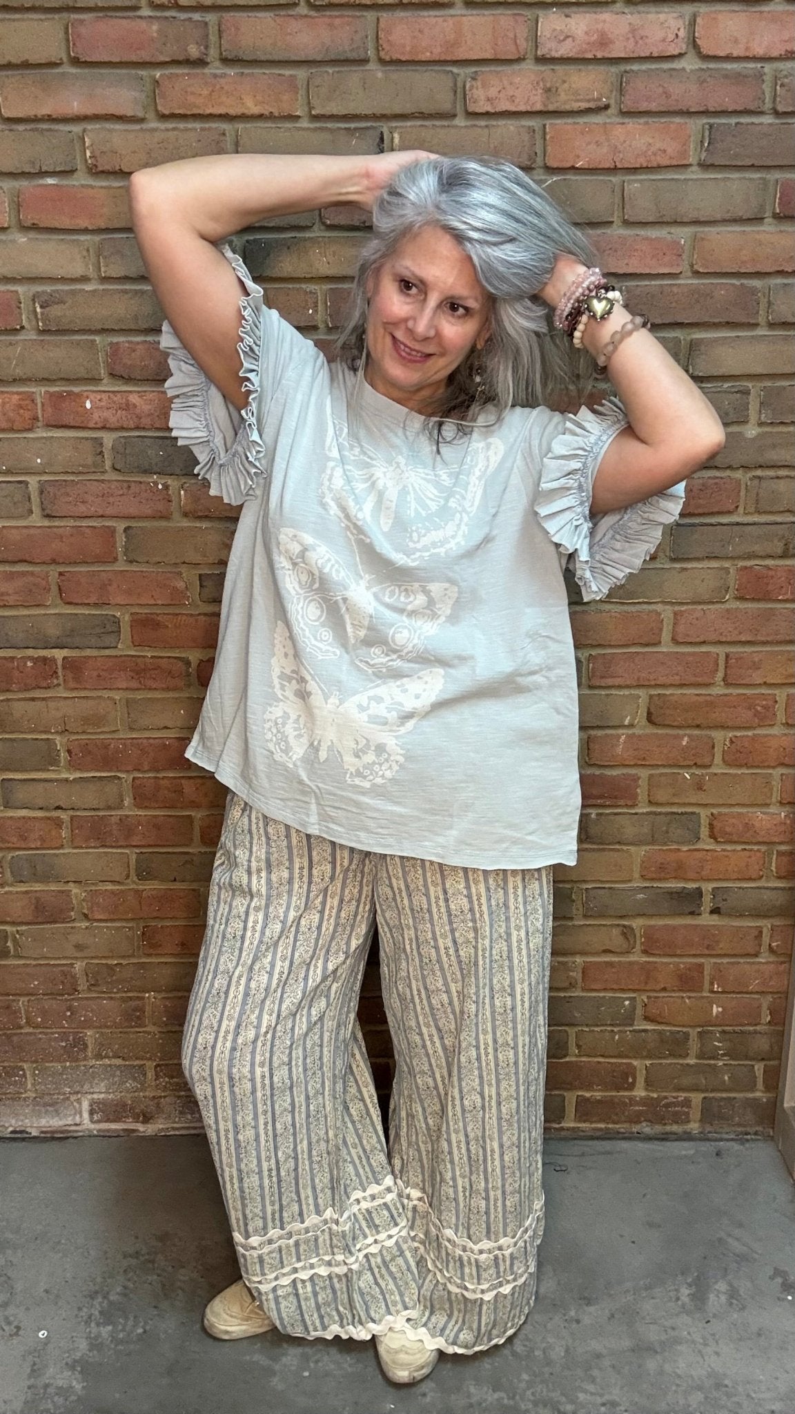 Blue Stripe Wide Leg Pants - Vintage Vault Boutique