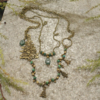 In The Evergreen Forest W/Czech Stone Pendant Necklace Set