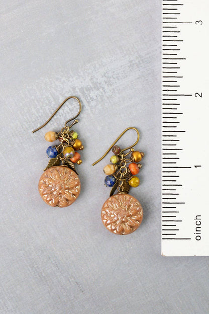 Azulejo Lapis, Czech Glass Cluster Earrings - Vintage Vault Boutique