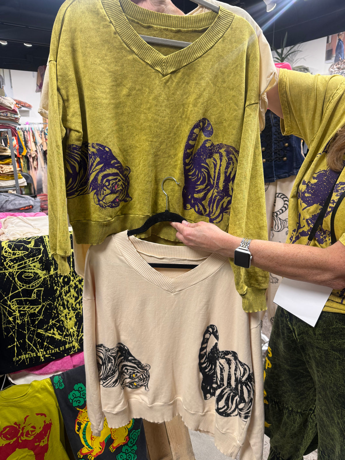 Chartreuse Tiger V-Neck Sweatshirt