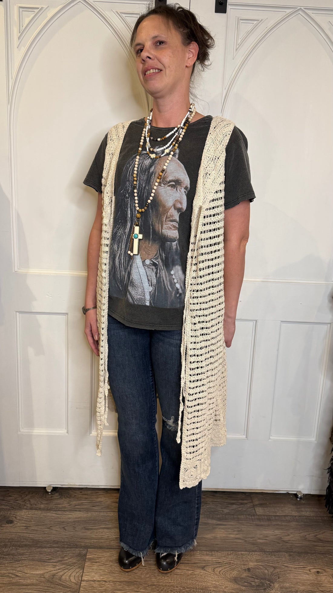 Crochet Long Vest with Ties