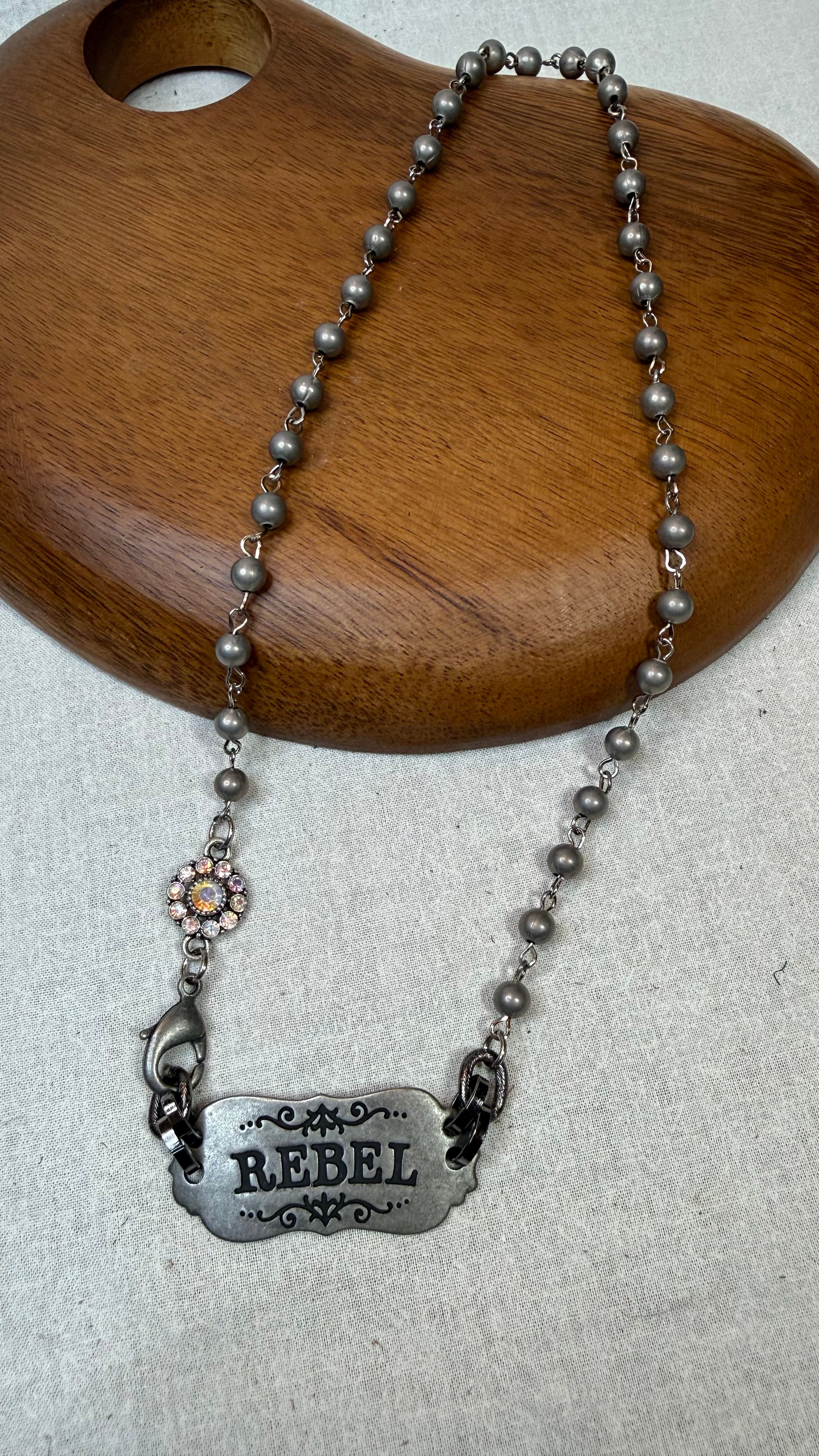 Rebel Vintage Stamped Bar Necklace