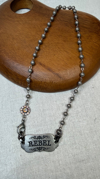 Rebel Vintage Stamped Bar Necklace