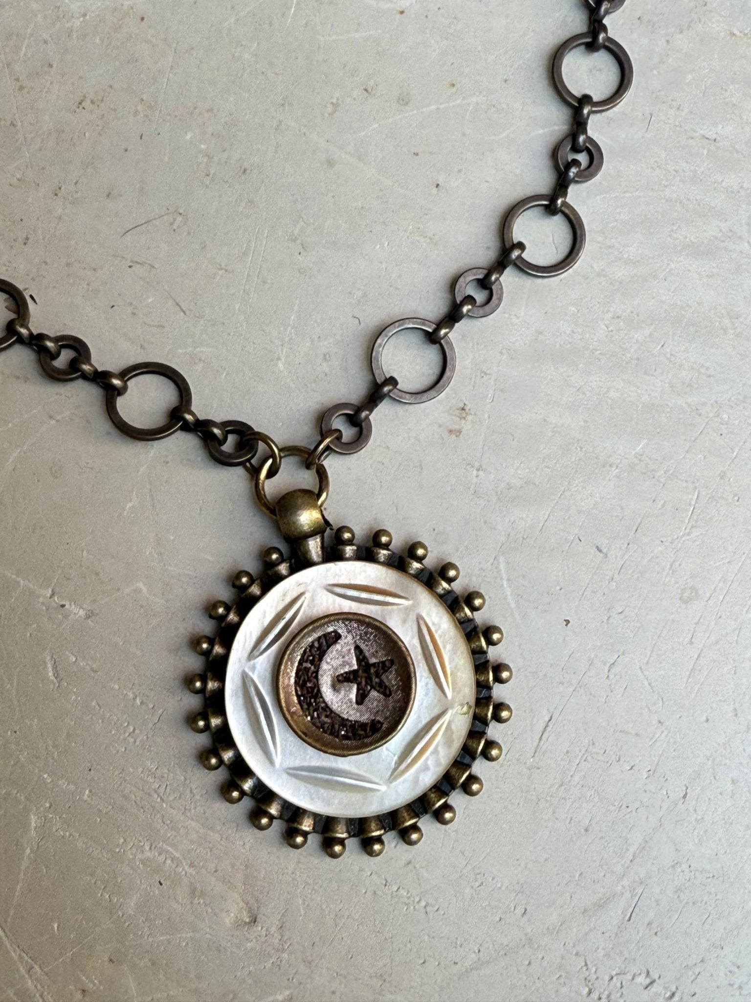 EKD Victorian Moon &amp; Star Button Necklace - Vintage Vault Boutique